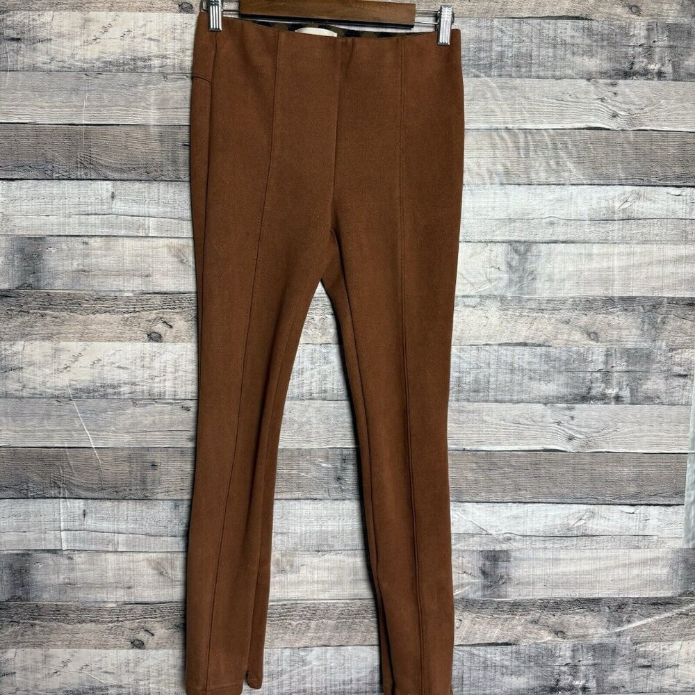 ANTHROPOLOGIE  Women’s Faux Suede Legging Pants Slim Ankle Zip Sz 26 Brown